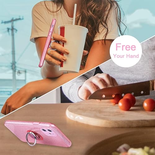 Miniatura 6 de Wisdompro Funda con purpurina para iPhone 11, bonita carcasa brillante con soporte de anillo, funda protectora para teléfono para mujeres y niñas