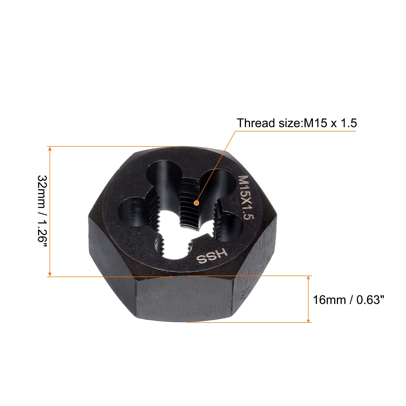 HARFINGTON Hex Threading Die M15 x 1.5 Metric Thread Right Hand High Speed Steel Rethreading Fixed Die Screw Cutting Tapping Repair Tool — Amazon image 2