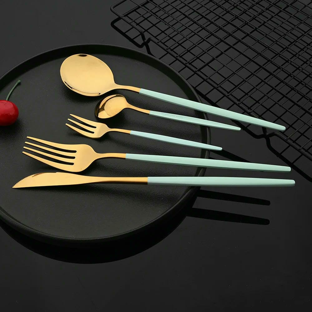 Ensemble de Couverts en Acier Inoxydable, 30 pièces, Noir et Or, avec Couteau, Fourchette, cuillère, Couverts de Cuisine