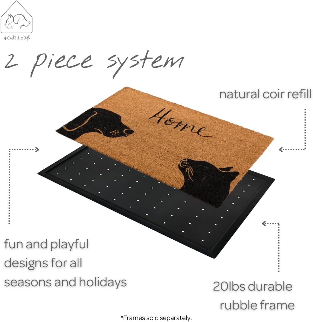 4 Cats & Dogs Convertible Entrance Door Mat-Interchangeable Designs - Welcome Mat, Pet Friendly, Washable Door Mat (Pumpkin Cat, 24"x36" Core Refill)