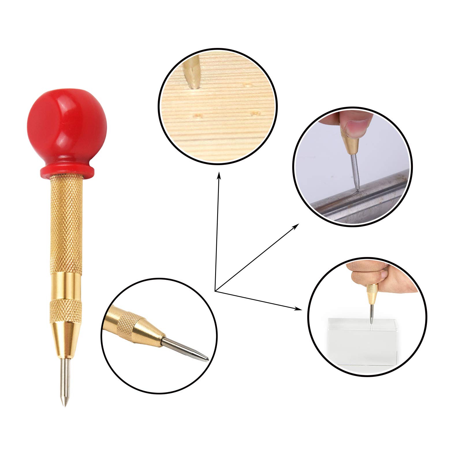 Punzone Centrale Automatico - 13 Cm, Caricato A Molla, Con 2 Punte Di Ricambio - Per Legno, Metallo, Plastica, Vetro - Foto 10