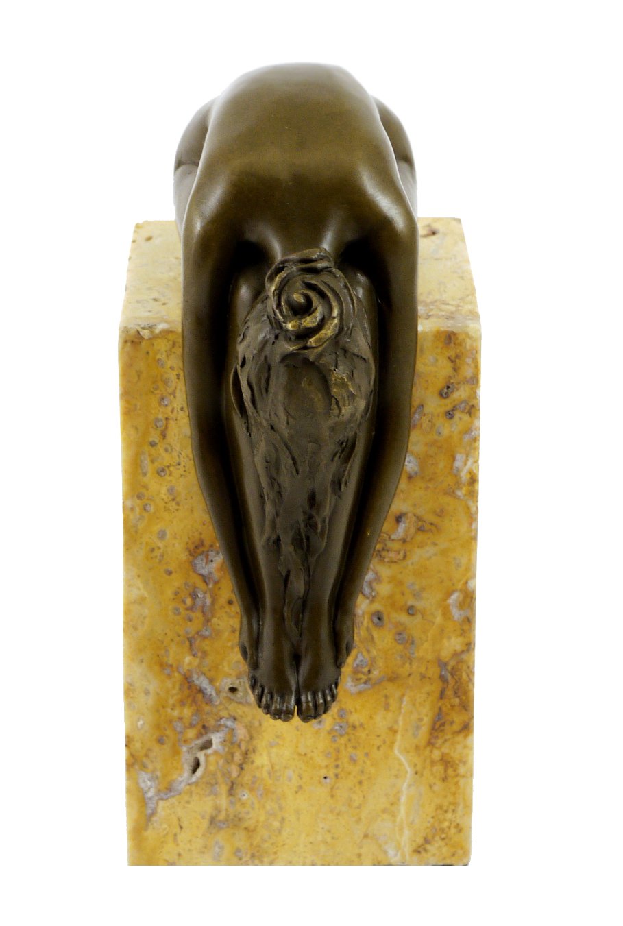 Bronze Plastik - Gebeugte Frau auf Marmorsockel - signiert Milo - Moderne Kunst Skulptur - Bronzefigur Akt - Dekoration - Mädchen - Braun