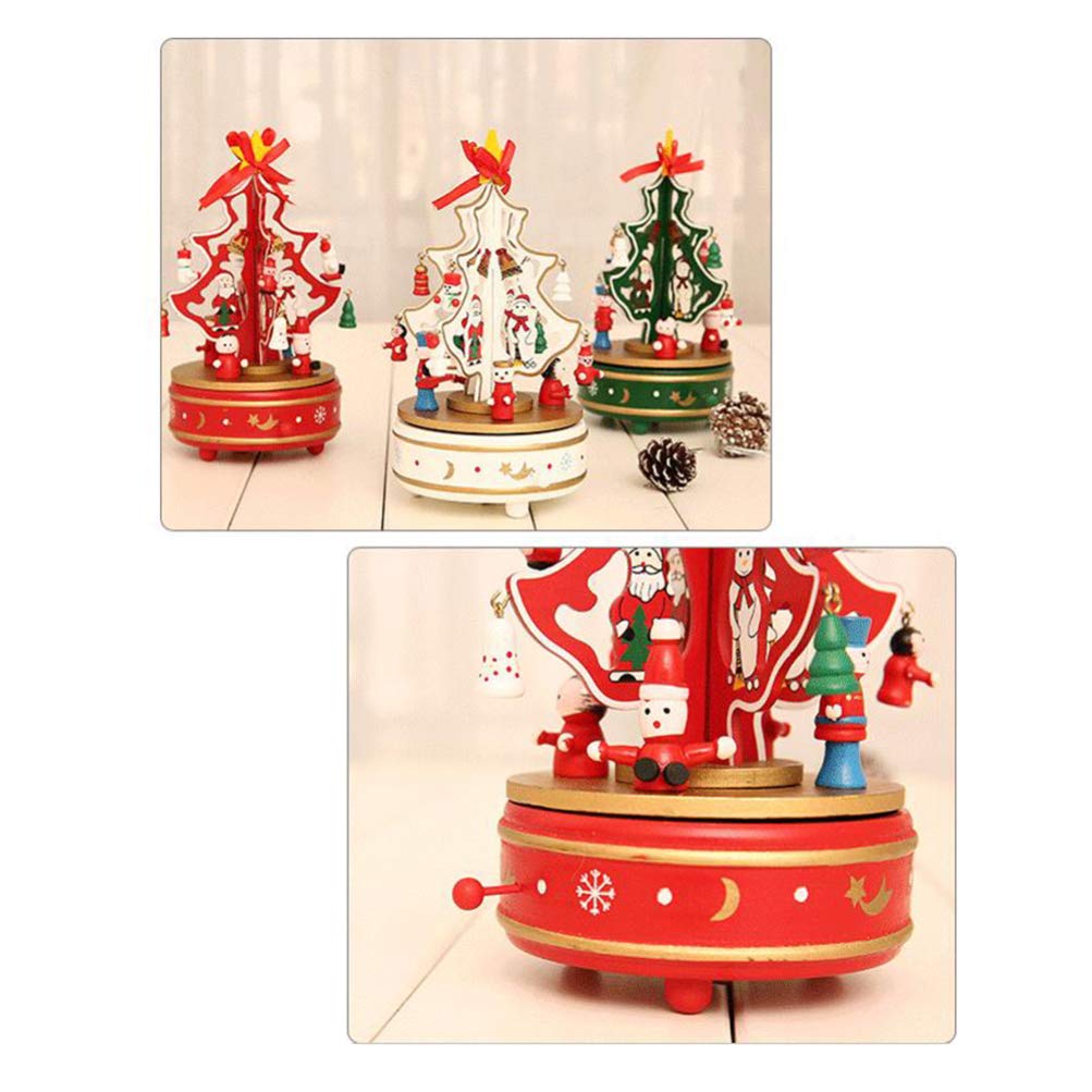 Qsvbeeqj Albero di Natale in legno naturale rotante decorazione musicale con statuette ornamenti festa centrotavola carillon classico natalizio rotante carillon