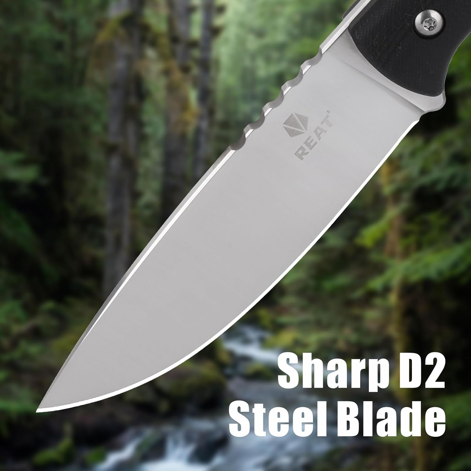 REAT Fixed Blade Knife with Kydex Sheath, 4" D2 Steel Blade with Full Tang Desgin,Ergonomic G10 Handle, EDC Knife for Hunting,Camping,Skinning,Bushcraft
