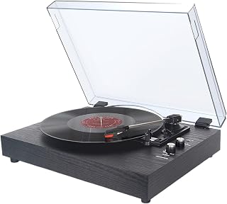 Vintage Portable Turntable with Bluetooth in/Out and Built-in Speakers Durable Ruby Stylus 3-Speed Vintage Phonograph Record Player with Trasparent Dust Cover for Entertainment
