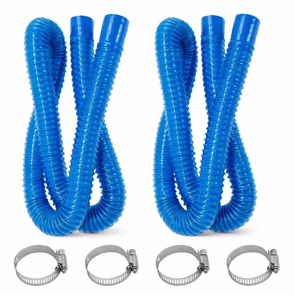 Qilaobanboss Blue 2 Pack Swimming Pool Replacement Hose, 32Mm 1.25 Inch X 150Cm 59 Inch Pool Pump Filter Hoses With 4 Metal Clamps, For Above Ground Pools And Sand Filter Systems