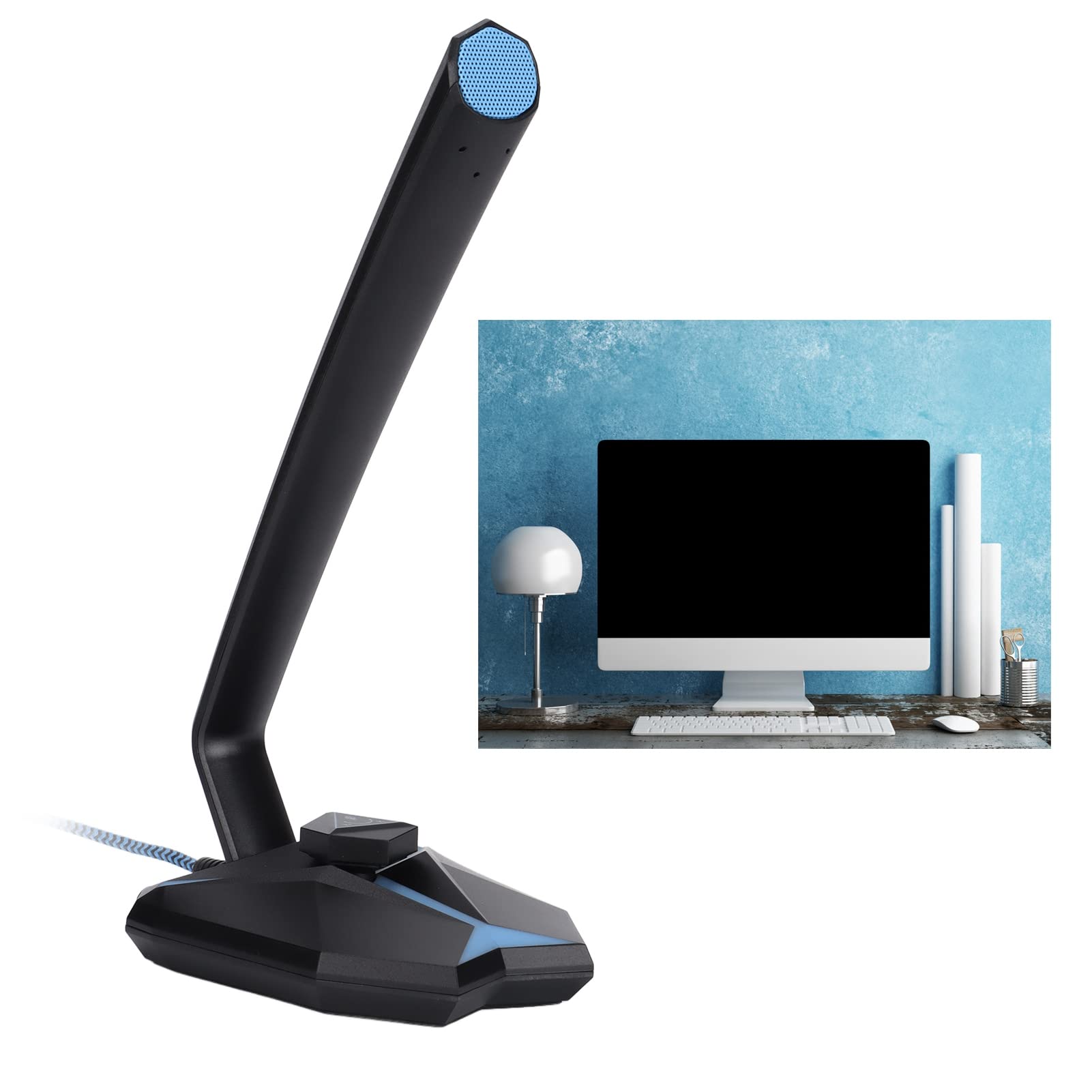 Bewinner Microfono USB per PC, Microfono Omnidirezionale per Computer da Scrivania con Indicatore LED Freddo, Angolo Regolabile, Microfono USB per PC per Riunioni di Ufficio di Gioco