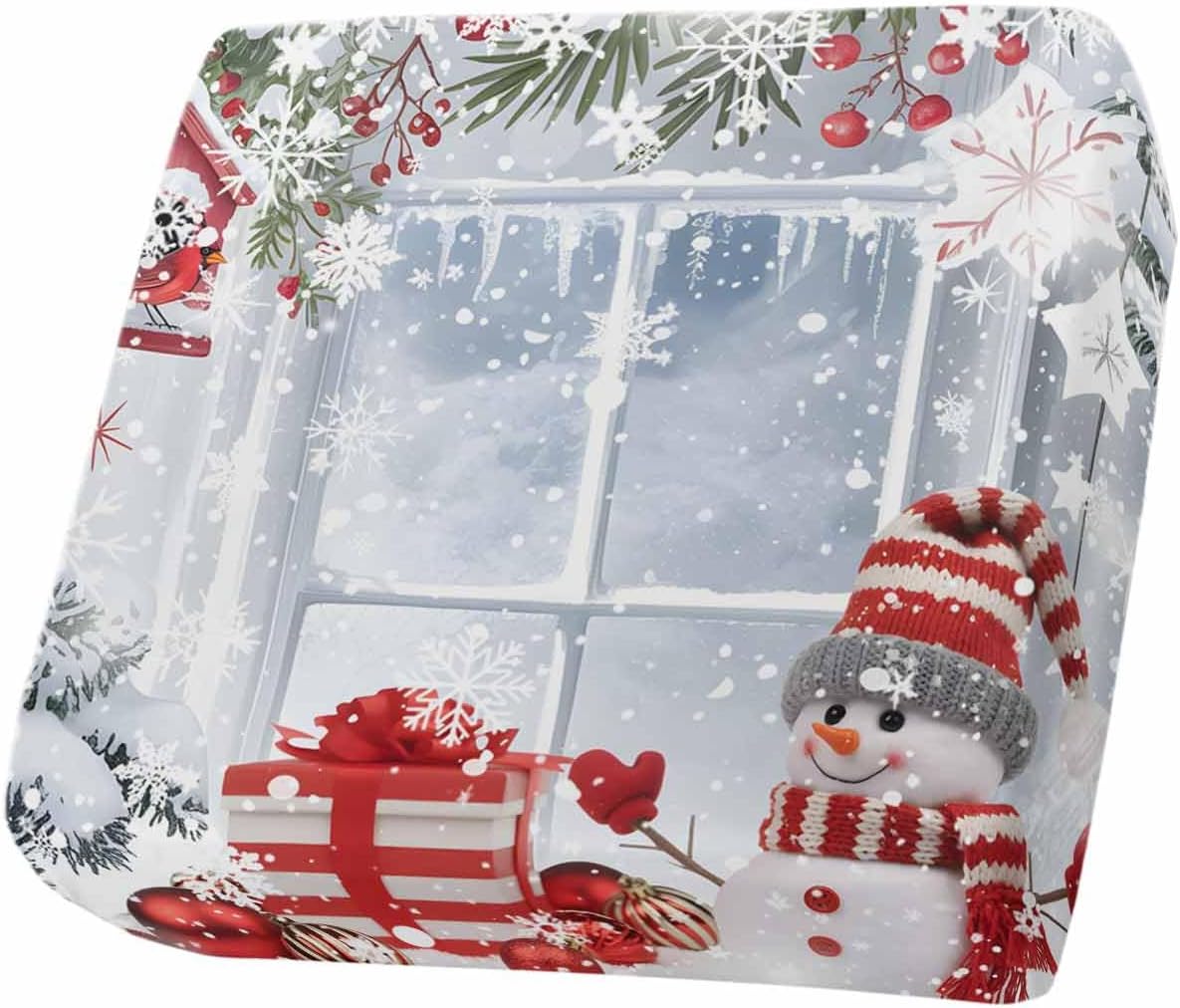 Xmas Snowman Stretch Couch Sofa Cushion Covers, Sectional/Individual/L/T Shape Sofa Couch Slipcover Armchair Furniture Slip Cover Protector with Elastic Bottom, Christmas Snowy Tree Branch S Size 1-PC