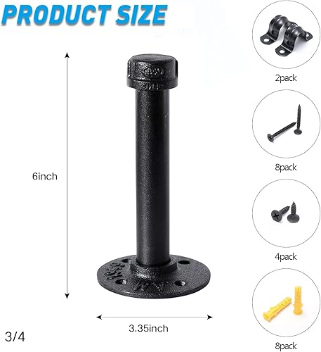 Miniatura 2 de Soportes industriales de tubo de hierro negro de 34 pulgadas, soportes rústicos para colgar en la pared, soportes de tubería personalizados para