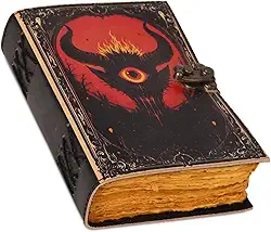 Caderno de couro Book of Spells Deckle Edge Paper Journal Witcan Journal Spiral Gothic Notebook Grimoire Journal para homens e mulheres (Satanás)
