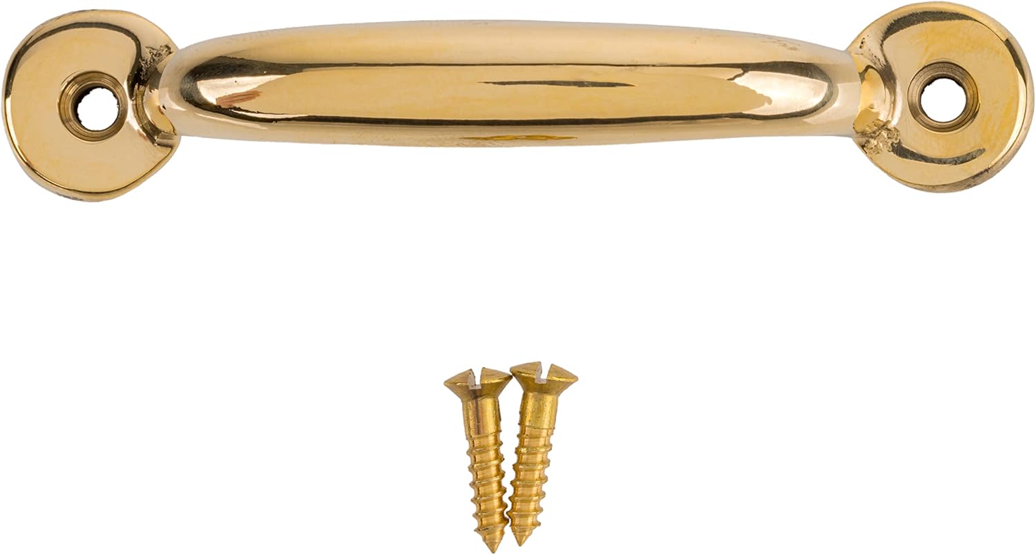 Hoosier Solid Brass Drawer Pull | Centers: 3" | Handle for Antique Hoosier Cabinet Door, Dresser Drawer, Desk | Reproduction Furniture Hardware | UA-810-PSB