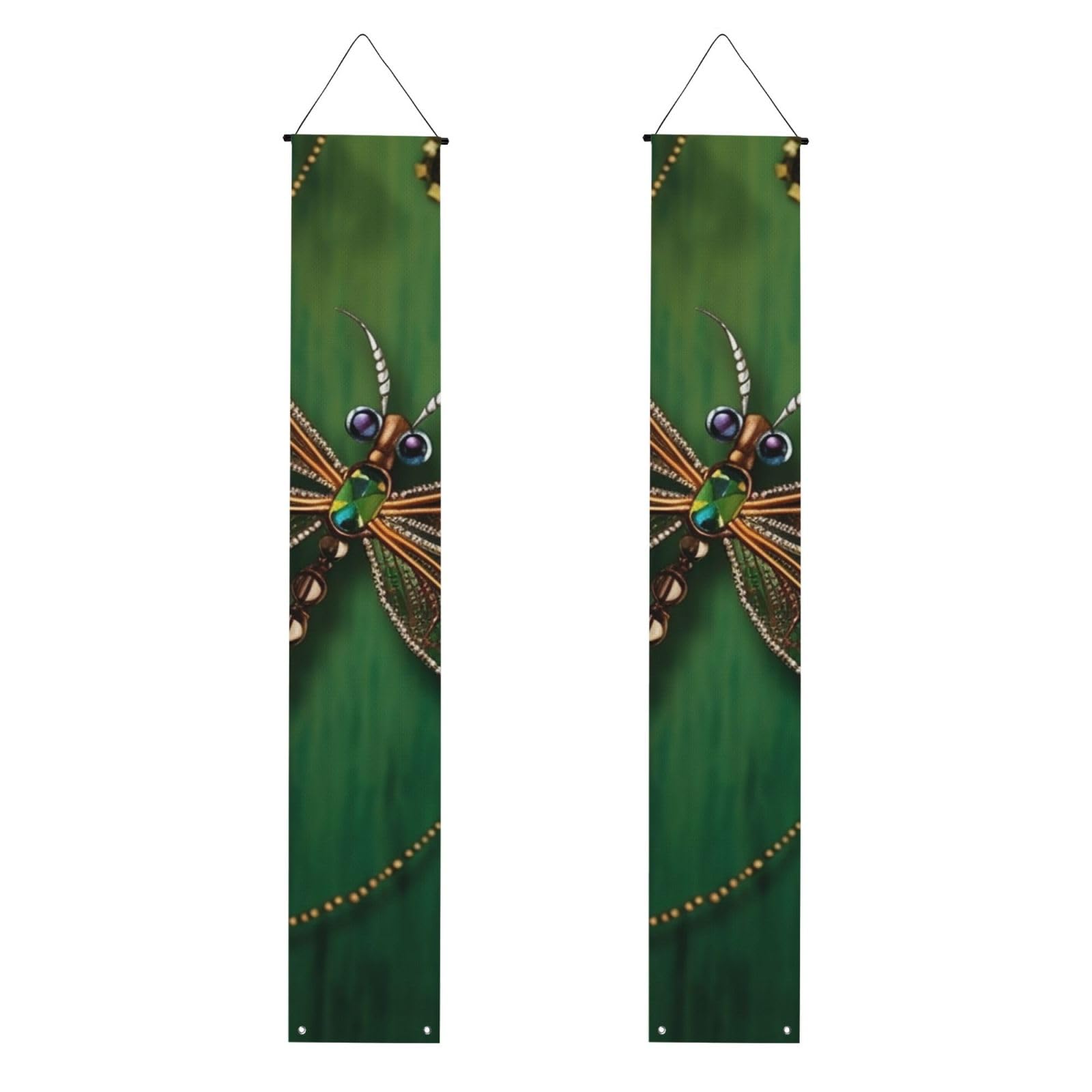 Jewel dragonfly Porch Banner 2PCS, Summer Hanging Flag Party Porch Sign Front Door Hanging Decorations for Indoor Outdoor Holiday Yard Decor Wall Backdrop 71 x 12 Inch