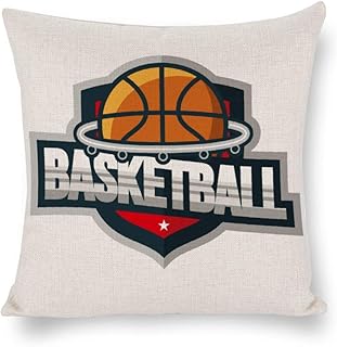 Funda de cojín de baloncesto con logotipo de club, de lino rústico decorativo, para silla, sofá, coche, decoración del hogar, regalo de inauguración de la casa, 45 x 45 cm, lyg5d5nuvct1