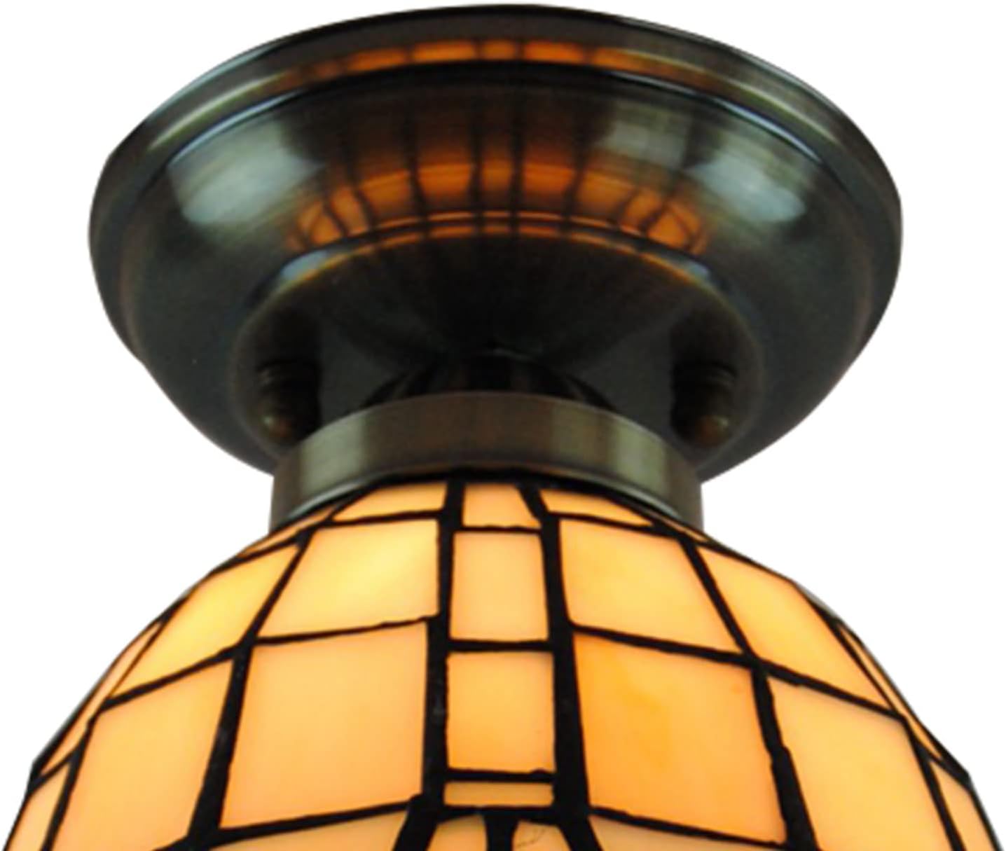 1 Light Tiffany Semi-Flush Mount Ceiling Light Fixture Antique Stained Glass Ceiling Lamp Mini Vintage Ceiling Light for Living Room, Hallway, Kitchen Width 7.8inch