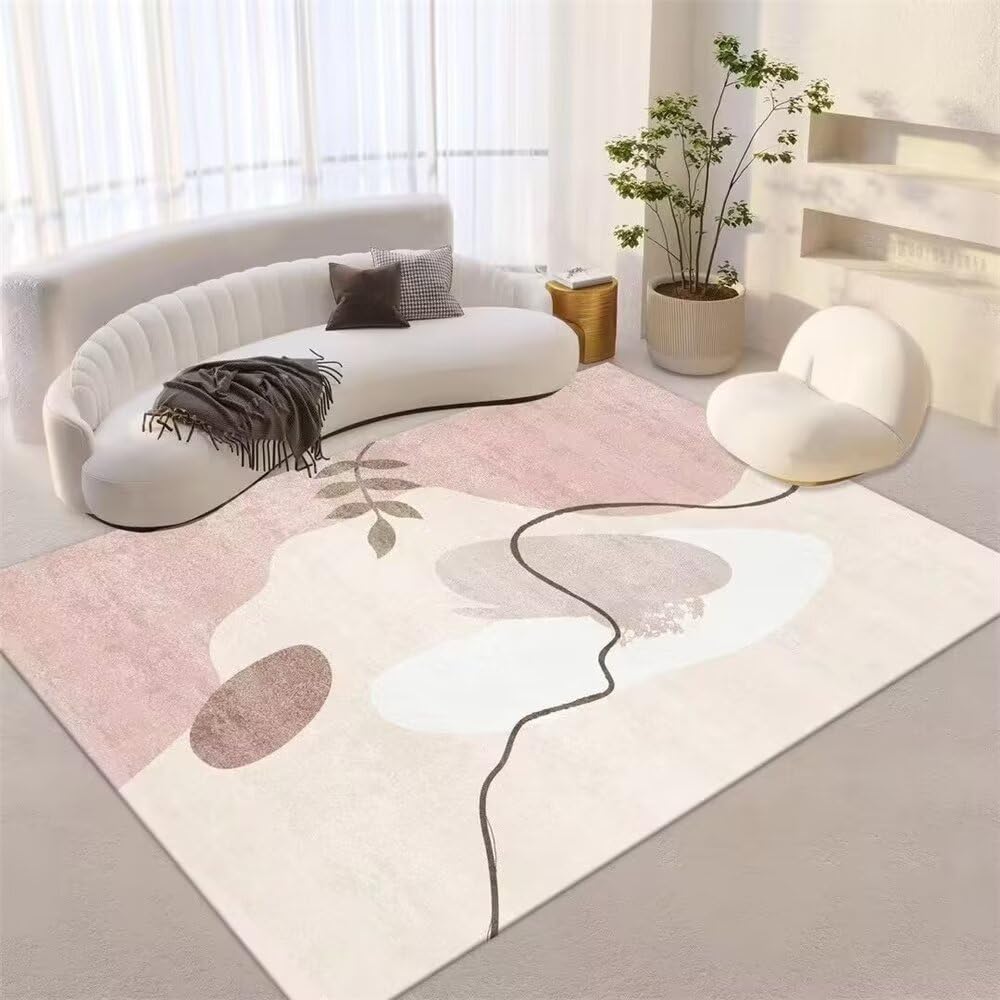 Tapis de sol salon doux rose et beige lavable | 130x190 cm
