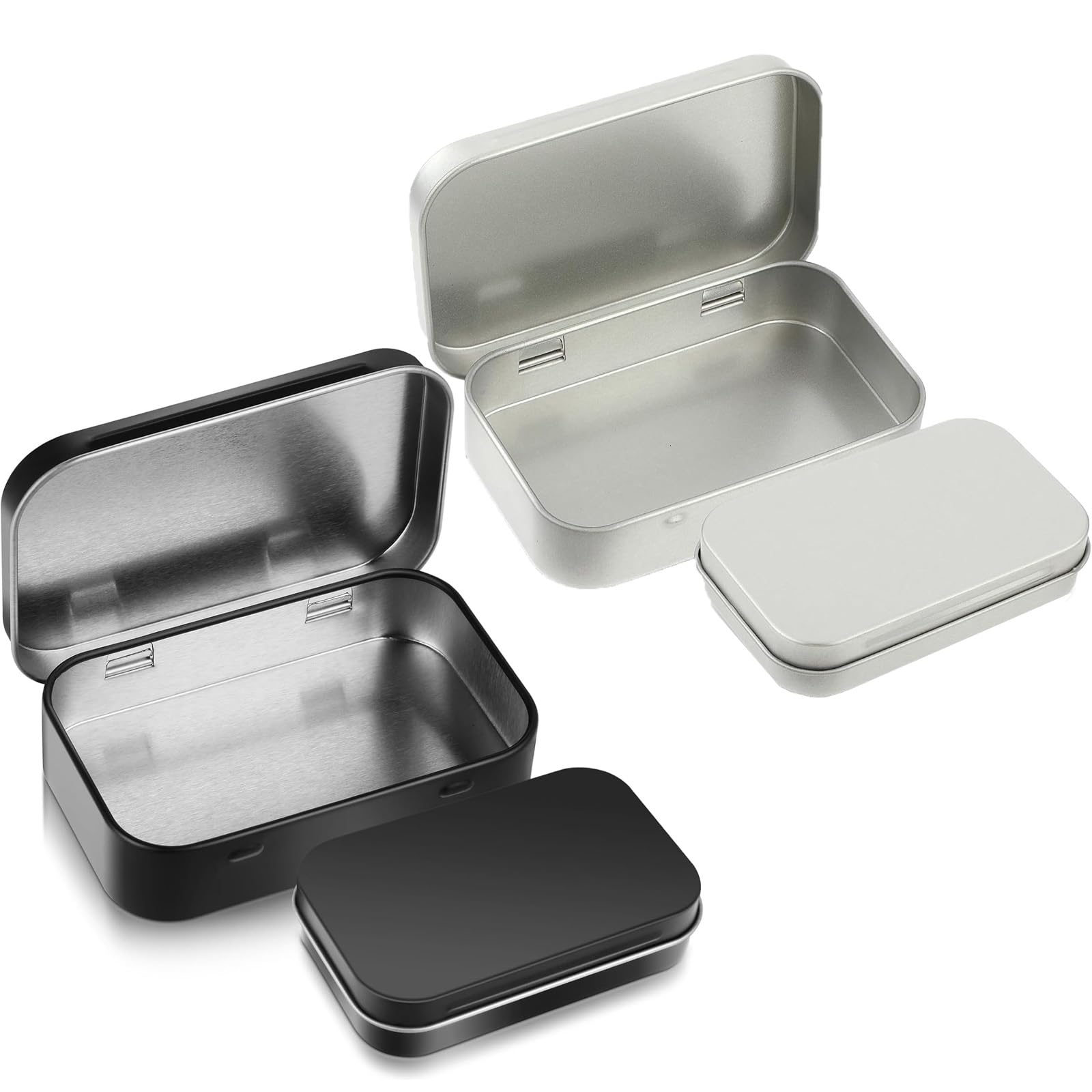 4pcs Metal Rectangular Empty Hinged Tins Tin Containers, Mini Portable Storage Box with Lid, Small Storage Container for Candy Key Earrings Food Storage