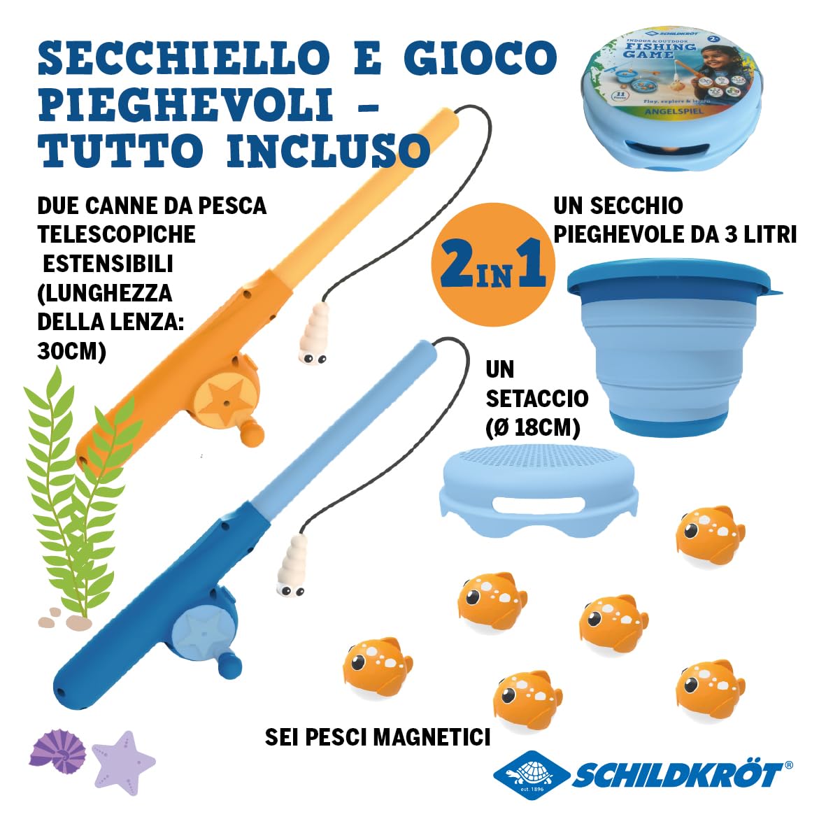 Schildkröt Gioco di Pesca Magnetico per Bambini | da Interni ed Esterni | con Canna Telescopica e Animali Magnetici | Ideale per Mare, Giardino, Piscina e Vasca | Colori Assortiti