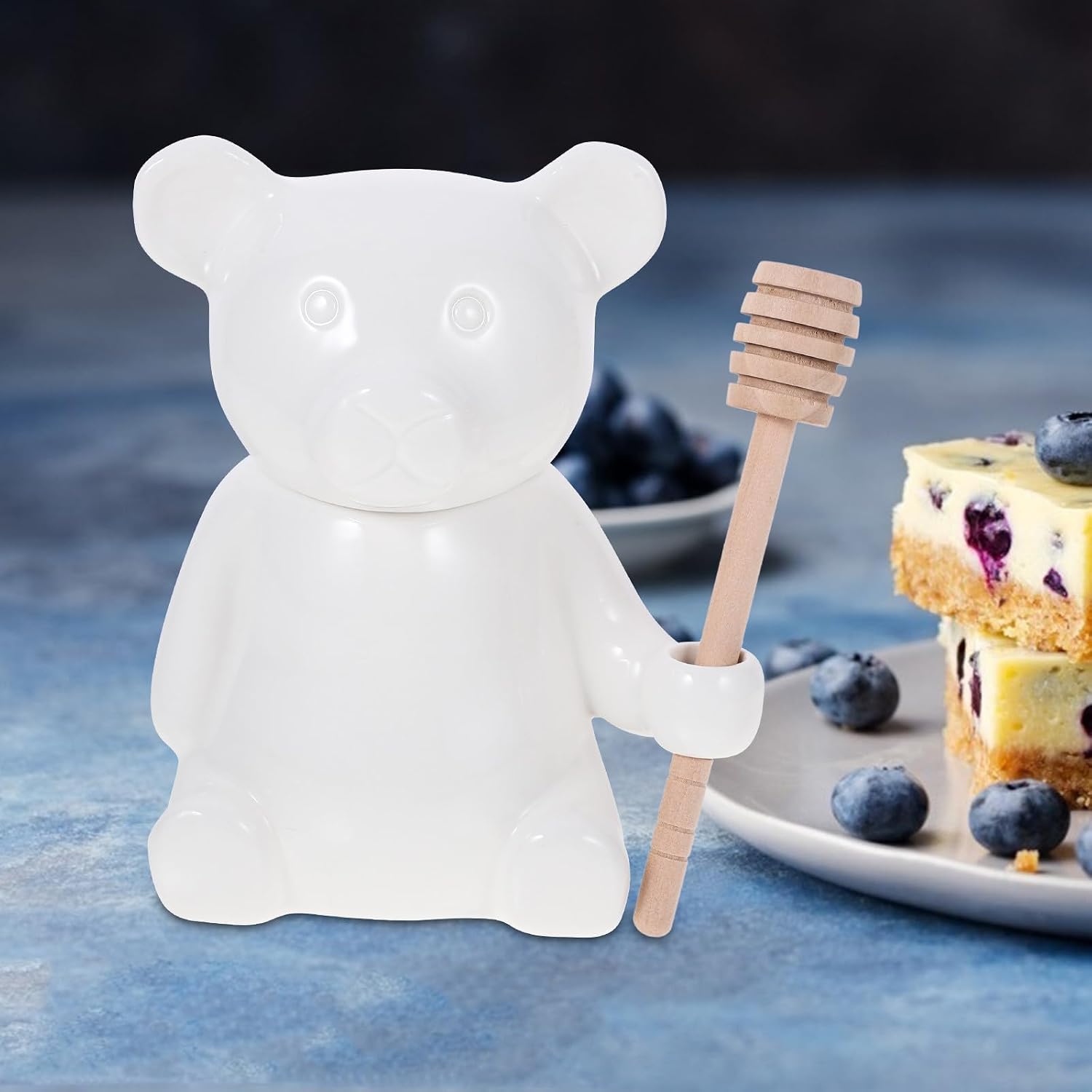 VALICLUD Ceramic Honey Jar Bear Shape with Dipper Stick, Kitchen Storage Jar for Honey and Jam, 1pcs Creative Polar Bear Design Suitable for Dining and Serving