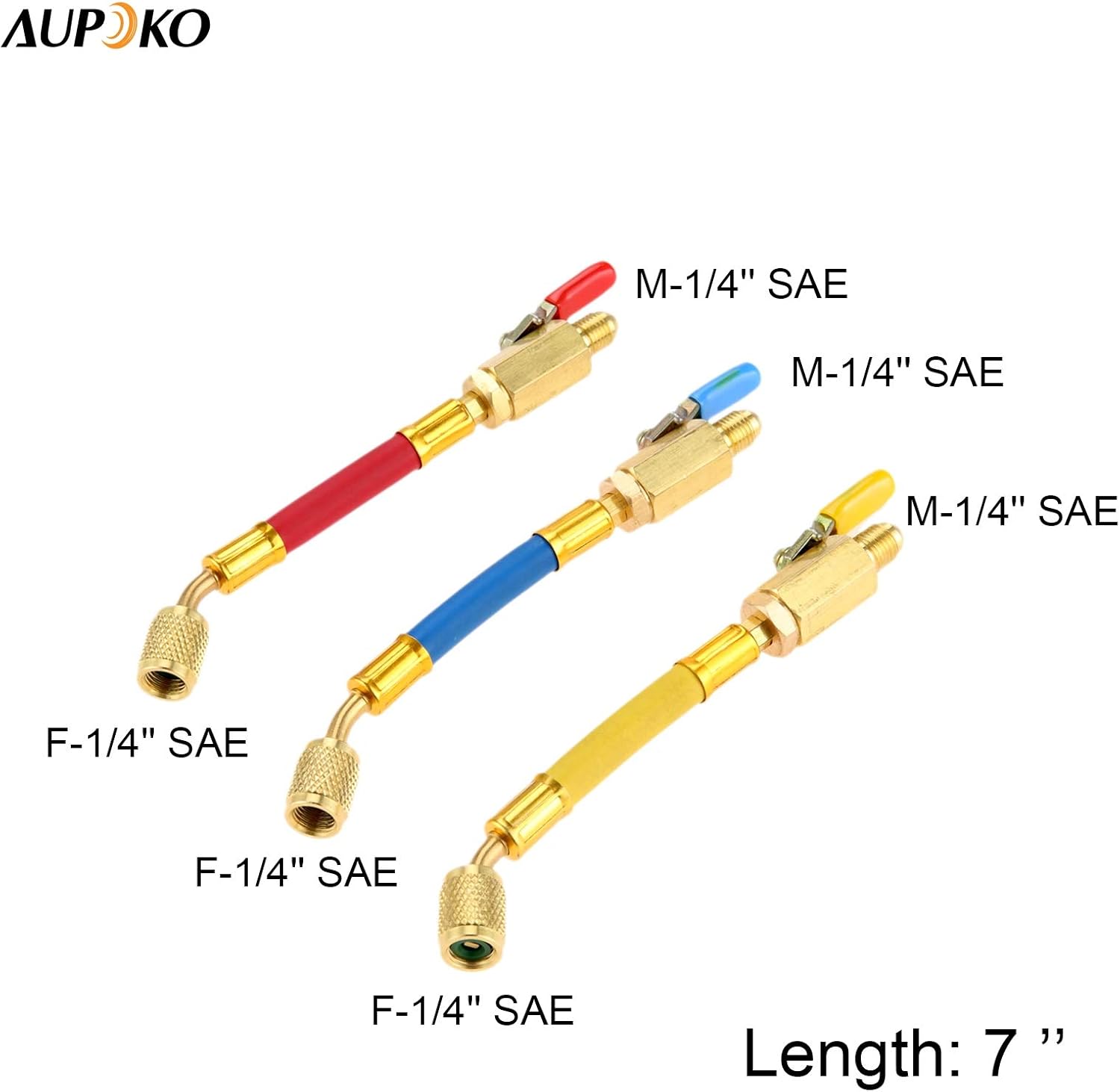 R134A R410A R22 R12 Charging Hoses and Ball Valve Set, 3 Pcs Color Coded Hoses/w Ball Valve 1/4" SAE Thread (7" Long) for AC HVAC Maintenance Kit and Air Condition Refrigeration Charging Tools : Automotive