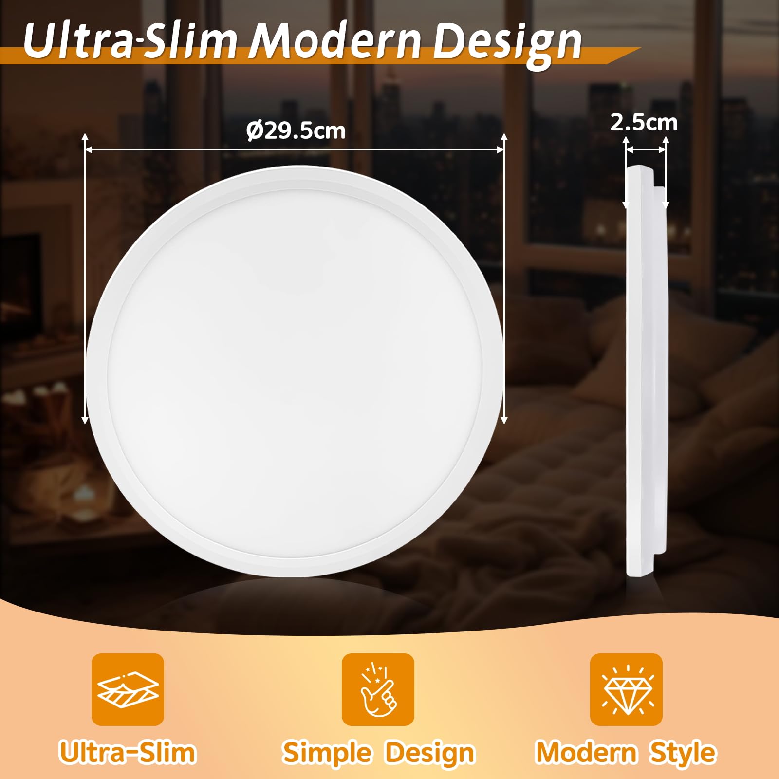 NEEMOSI Plafoniera Led Soffitto Dimmerabile con Timer, 24W Lampadario LED Soffitto con Telecomando & Luce Notturna, Moderna Plafoniere Rotonda per Cucina, Bagno, Camera da Letto, Soggiorno Ø29.5cm