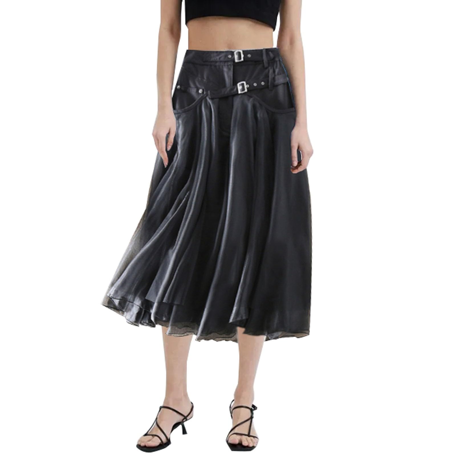 Gonne in tulle da donna UK A Line Maxi gonna tinta unita elastica in vita maxi gonne con tasche a vita alta svasata gonna a pieghe svasata gonna a pieghe leggera traspirante abiti casual da