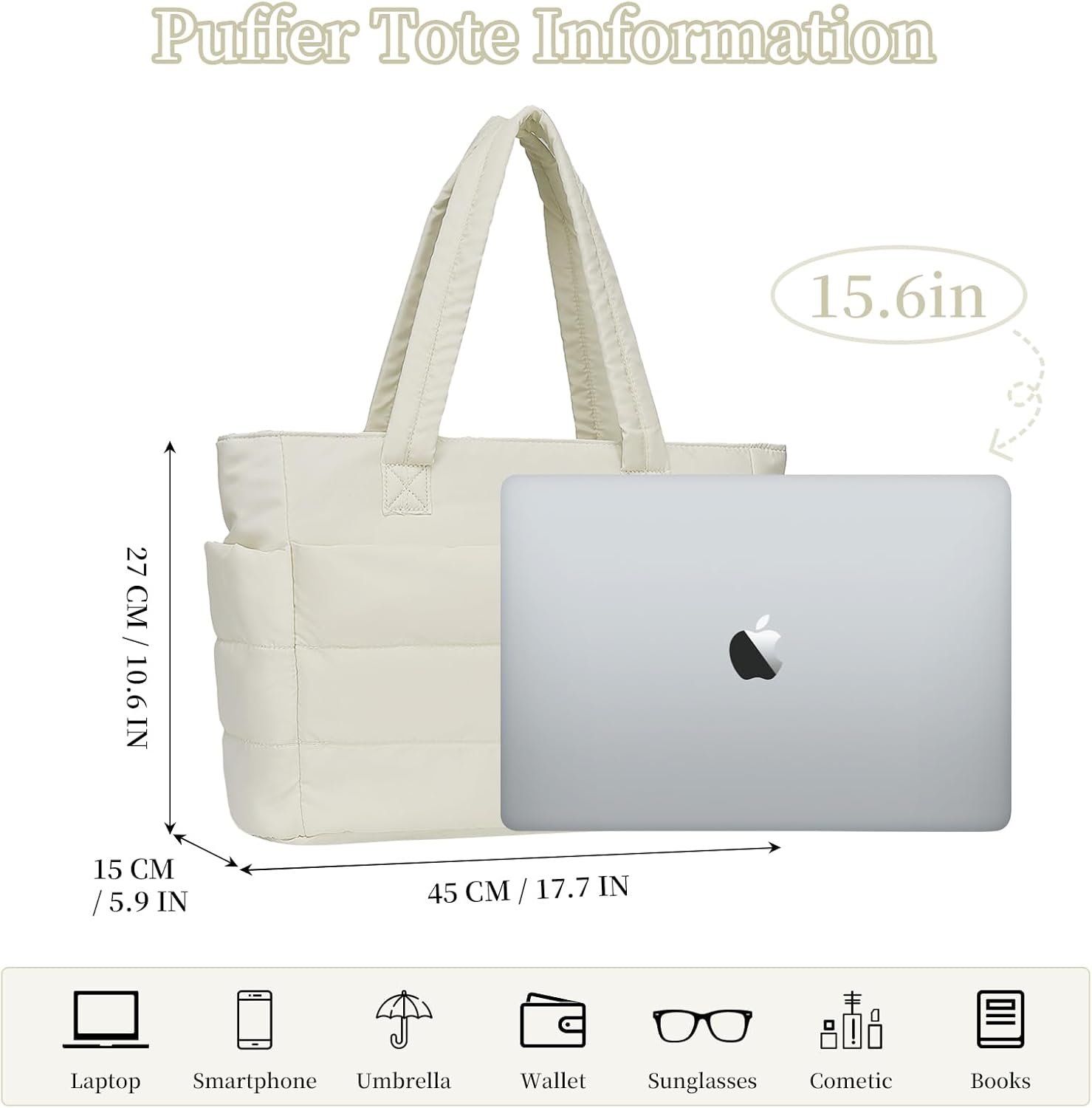 Puffer Tote Bag for Women-Large Work Tote Bags Quilted Lightweight Puffy Bags Shoulder Bag with Laptop Compartment - Image 3