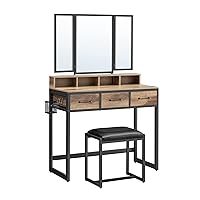 VASAGLE Toeletta con sgabello imbottito, tavolo da toeletta con triplo specchio