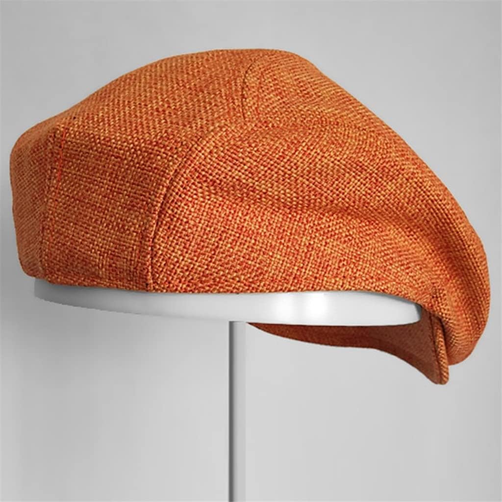 Mens Berets Grey Cotton Linen Flat Cap Male Solid Fitted Retro Driving Hat Duckbill Brand Plain Ivy