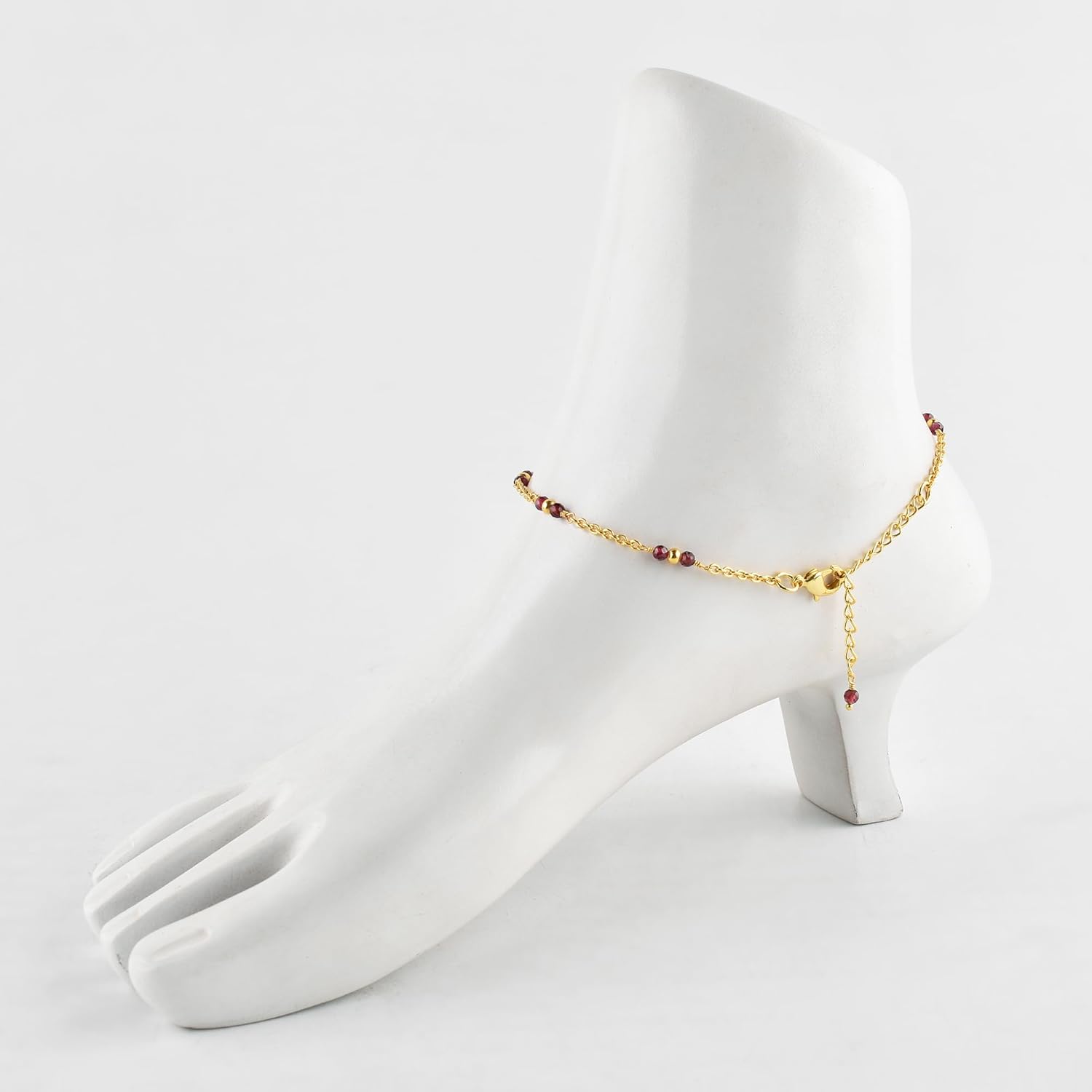 Anklet Gold Plated Ball Ankle Bracelet for Women Natural Stone Handmade Boho Summer Beach Jewelry 9+1.5 inch Chakra Crystal Christmas Gifts - Image 4