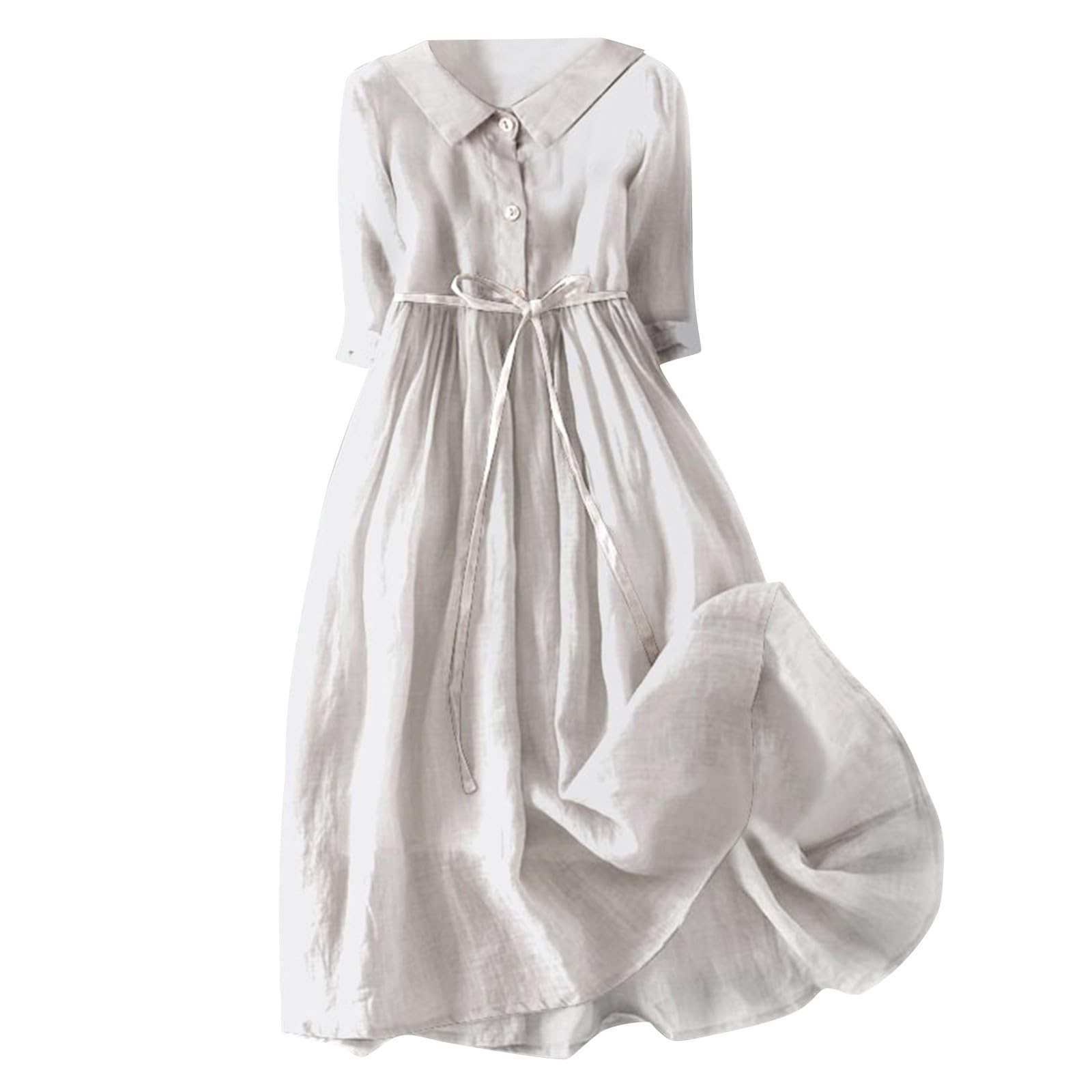 Robe longue blanche en coton de qualité supérieure bouton rétro L - 4