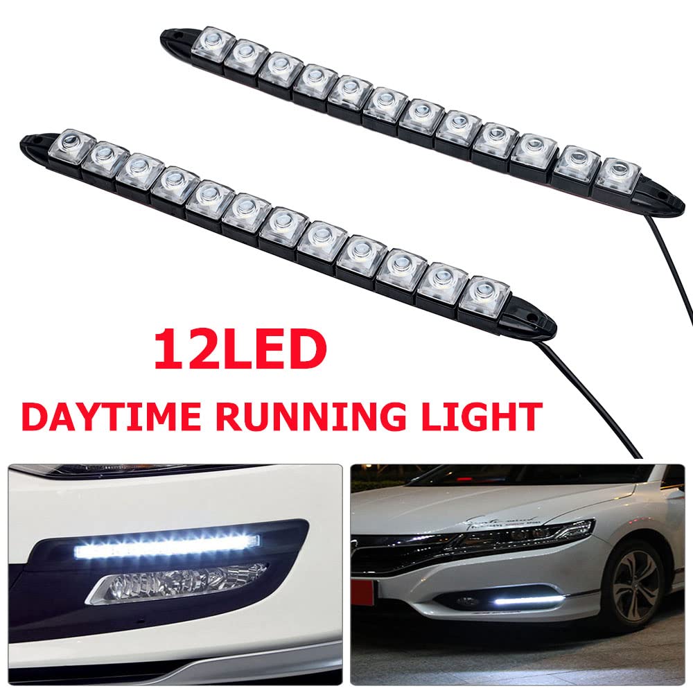 Riloer 2 szt. 12 V Taśmy do jazdy dziennej LED do samochodu, białe oświetlenie uniwersalne przednie światła przeciwmgielne DRL, wodoodporne, odporne na wstrząsy odporne na uderzenia super jasne
