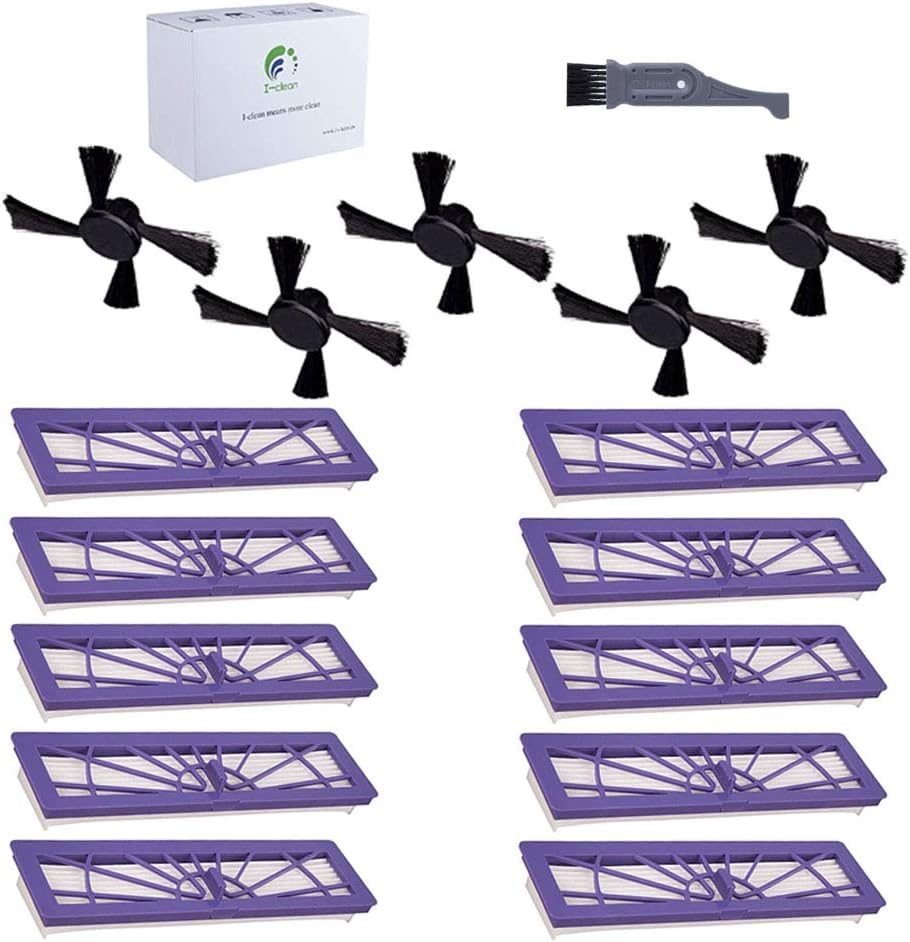 I-clean Replacement Kits for Neato Botvac D7 Filter, Compatible with All Neato Botvac D Series D5 D3 D7 D80 D85 D75 D70 70e, 10 pcs Filters & 5 pcs Side Brushes Accessories