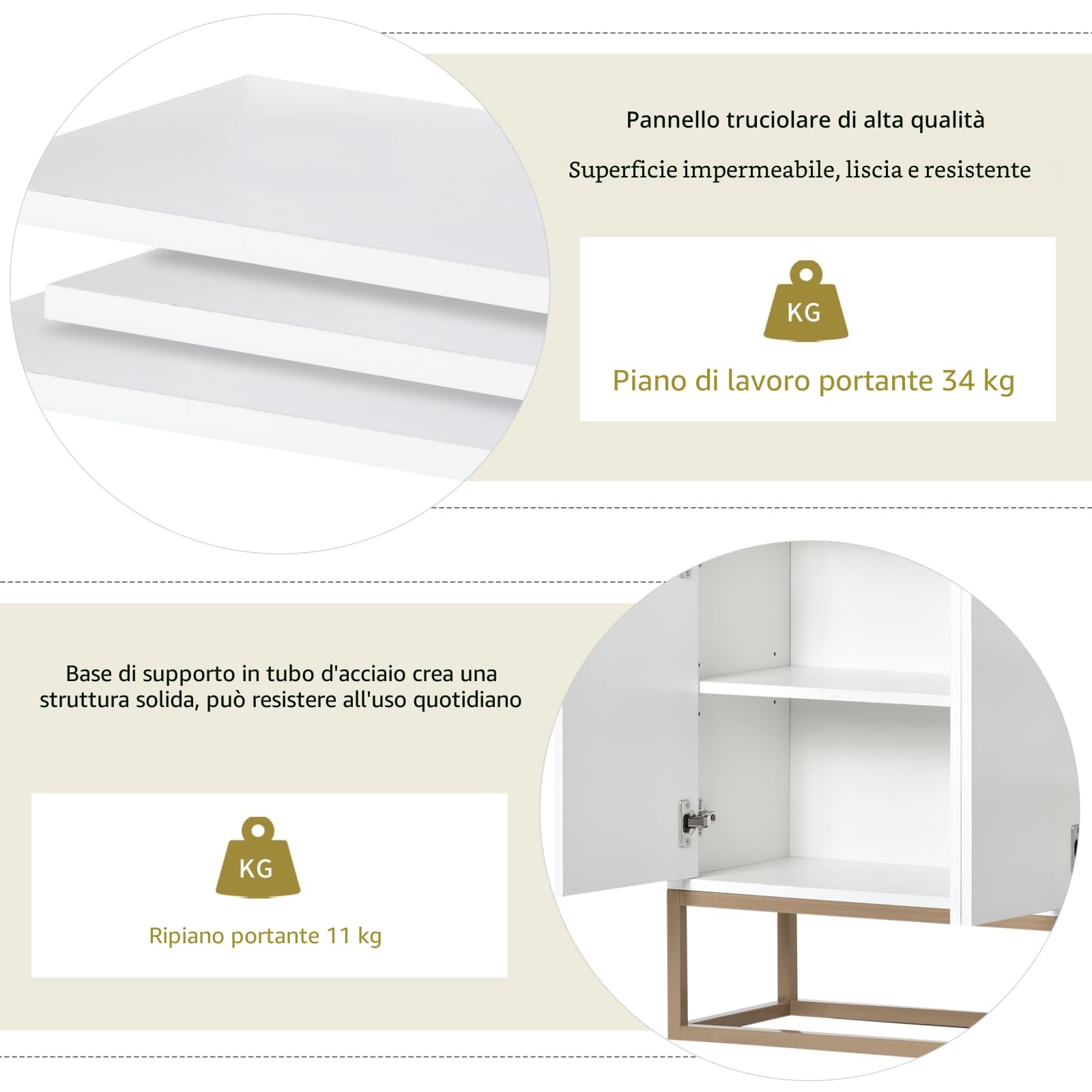 credenza per cucina 120 x 30 x 80 cm, mobile contenitore con 4 ante e ripiani regolabili, piedini in metallo, credenza moderna, sala da pranzo e soggiorno, bianco