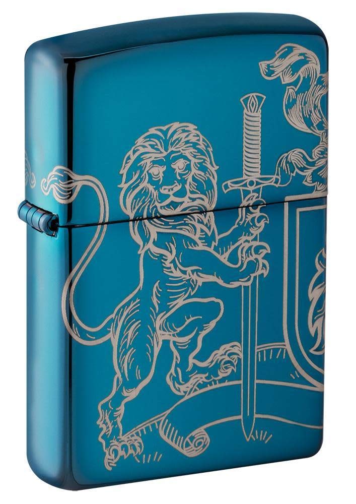 Zippo Unisex Adult Medieval Coat of Arms Laser 360° Design Pocket Classic Lighter, High Gloss Blue Lion, One Size — image 1