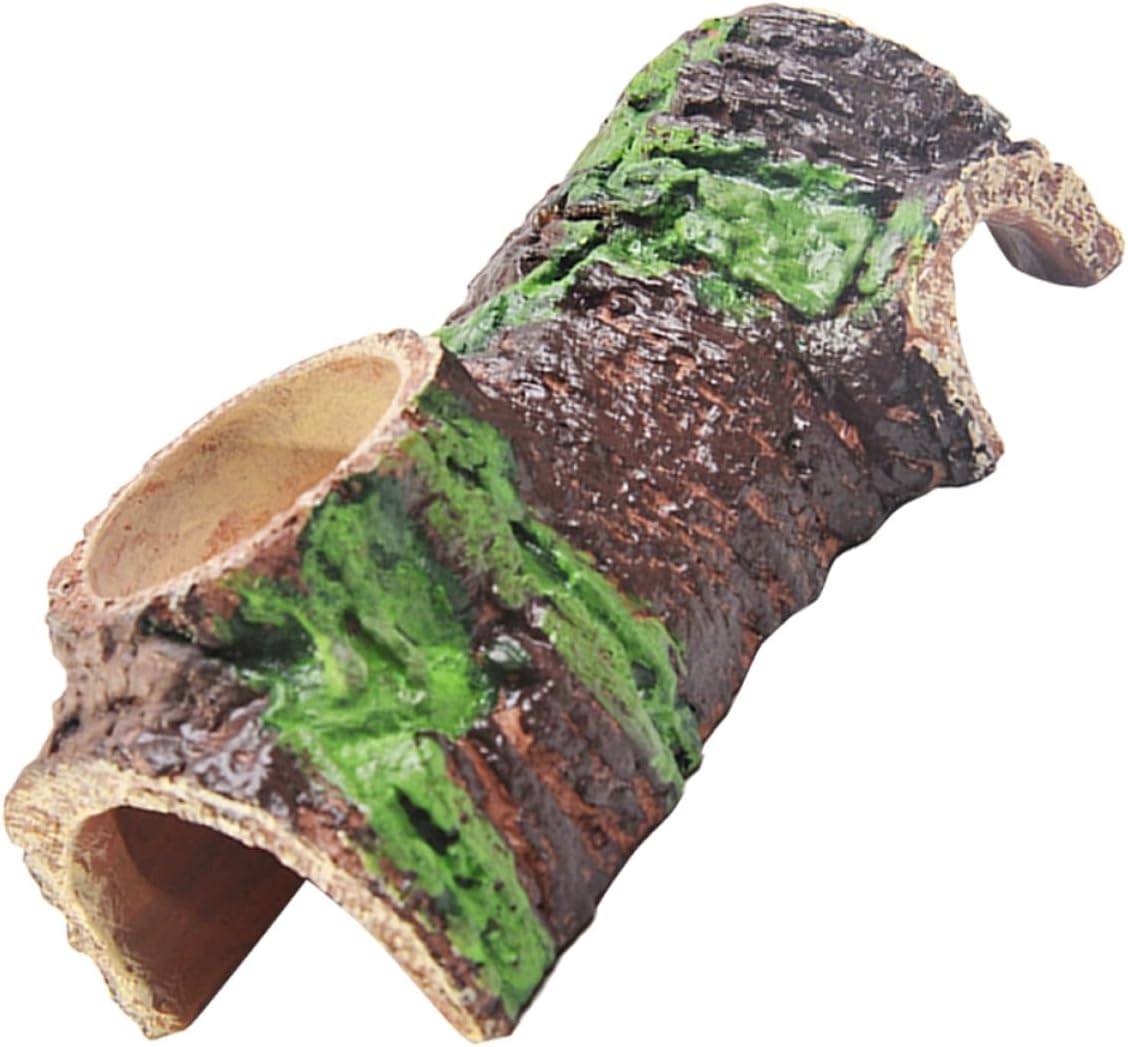 VICASKY Reptile Hideout Cave Basking Platform, Fake Bark Log Terrarium Decor for Bearded Dragon and Gecko Habitat, Sturdy Amphibian Shelter for Lizard and Turtle Tanks