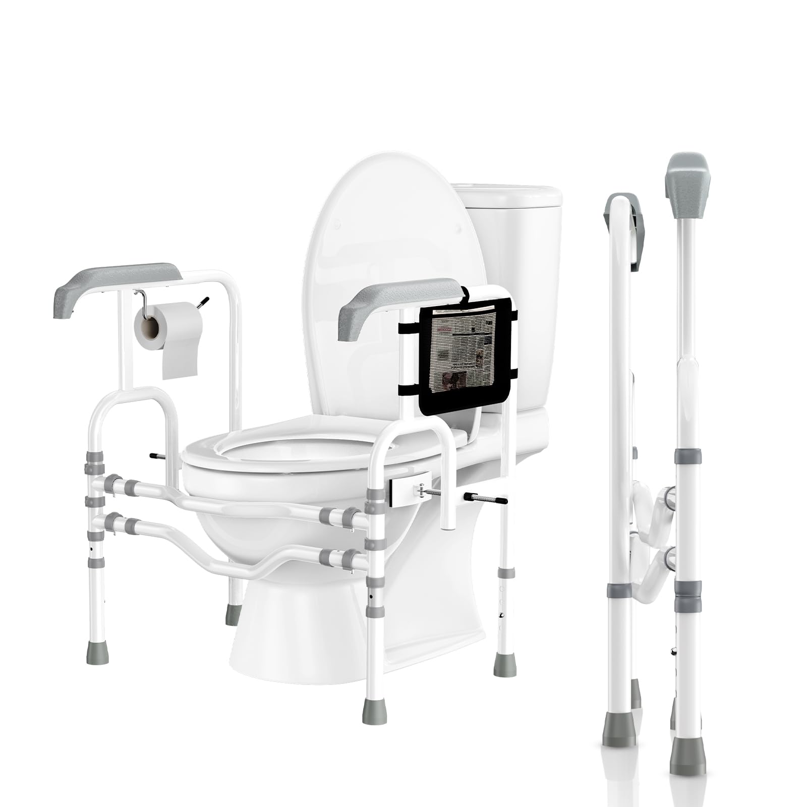 ZOLIQUEX Foldable Toilet Safety Rails for Seniors, Toilet Safety Frame Height Adjustable, Heavy Duty Bathroom Rail with Armrests, Bathroom Safety for