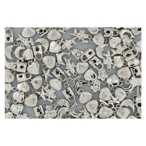 Charms pendentifs - assortiment de 200 charms en plastique métallisé argenté, 10 motifs assortis Cover
