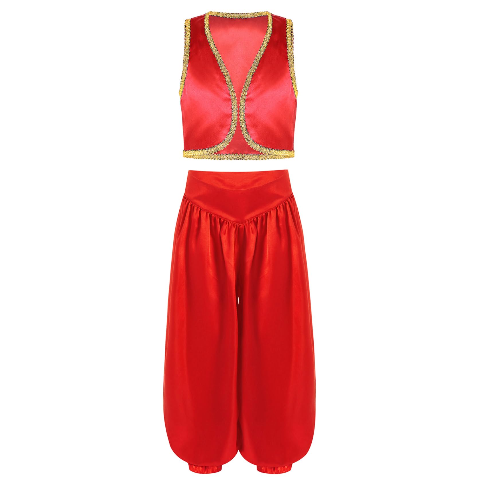 Yihuimin Kids Boys Arabian Prince Street Rats Costume Silky Waistcoat Top with Harem Dance Pants Red 15-16 Years