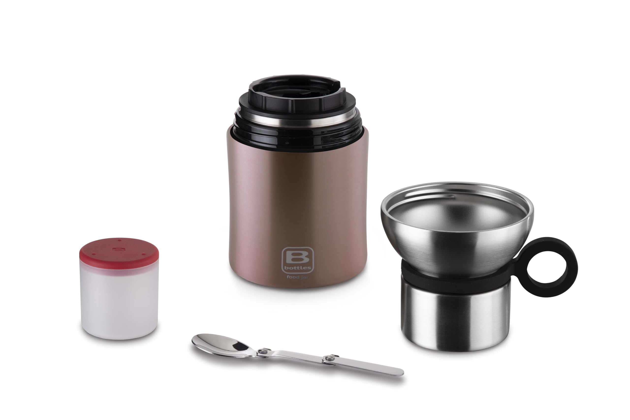BUGATTI B BOTTLES FOOD JAR - Contenitore Termico, Mantiene Caldo per 12h, Freddo per 24h, Ghiaccio per 36h, Acciaio Inox 18/10 Ecologica e Riutilizzabile, Rose Gold Brushed 500 ML