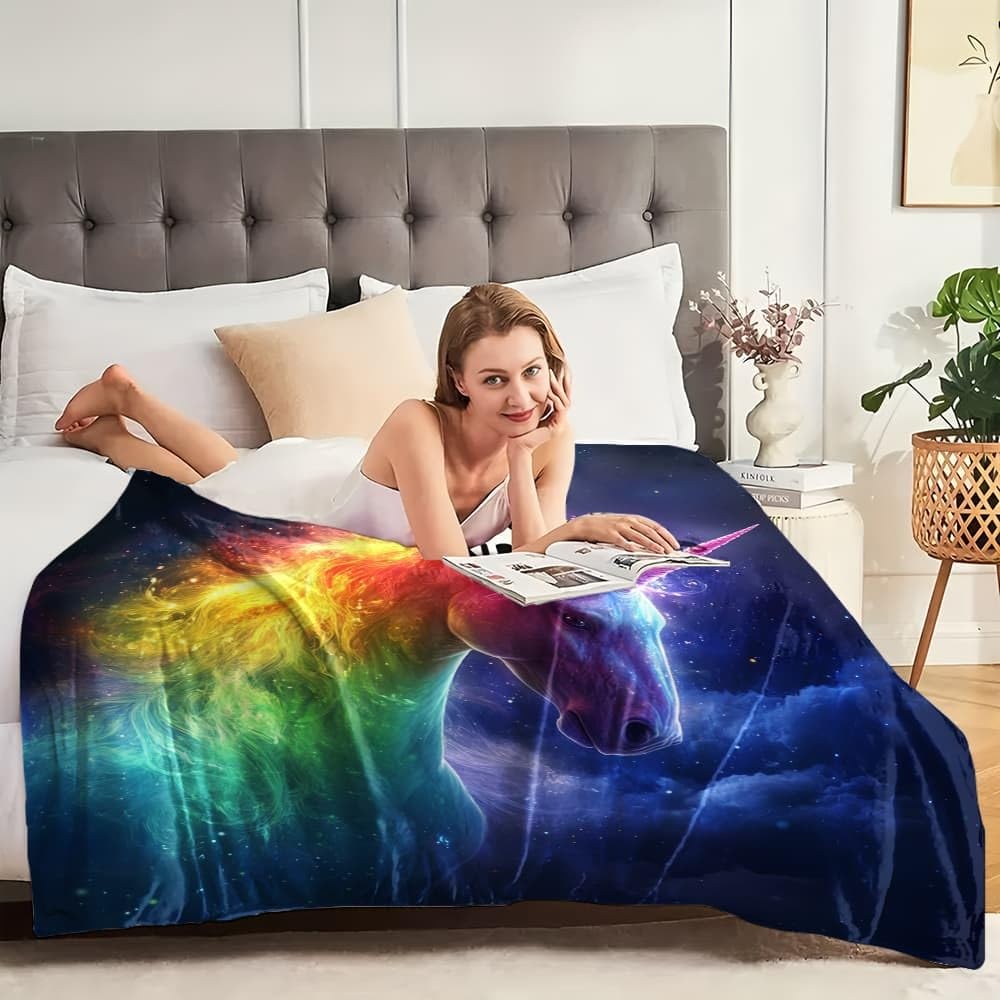 Koc na kanapę łóżko king 180 x 200 cm bajeczny gwiaździste niebo tęczowy jednorożec super miękkie przytulne koce kolorowe antyalergiczny polarowy narzuta koc flanelowy na wszystkie pory roku ciepły