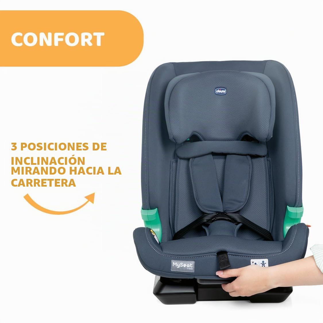 Chicco My Seat i-Size Silla de Coche ISOFIX para Niños de 76 a 150 cm, Evolutiva para Bebés de 15 meses a 12 años, Grupo 1, 2, 3, Reposacabezas Ajustable y Protección Lateral, Gris