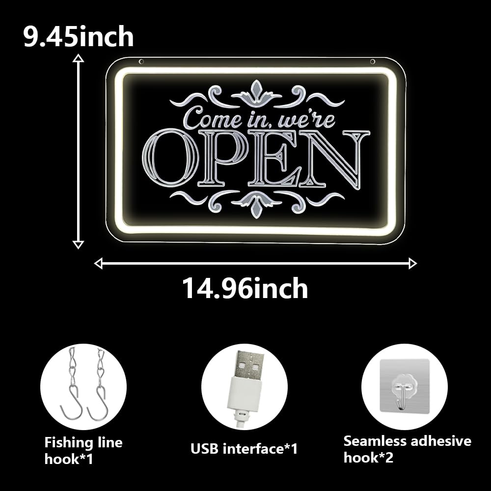 We are OPEN tabliczka do sklepu, ściemniany przełącznik jasności LED, neonowy otwarty szyld do sklepu, hotelu, na okno, do salonu, baru, klubu, restauracji, dekoracja (ciepła biel, 35 x 20 cm
