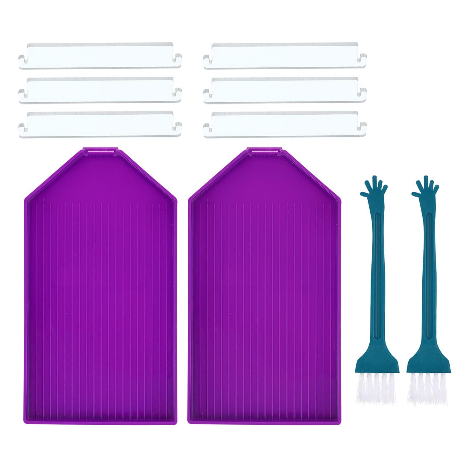 PATIKIL diamond painted Tray, 2 Set Diamond Art Trays Bead Rhinestone Sorting Tray Organizer Large Plate Craft Tools with Divider Paint Brush, Purple