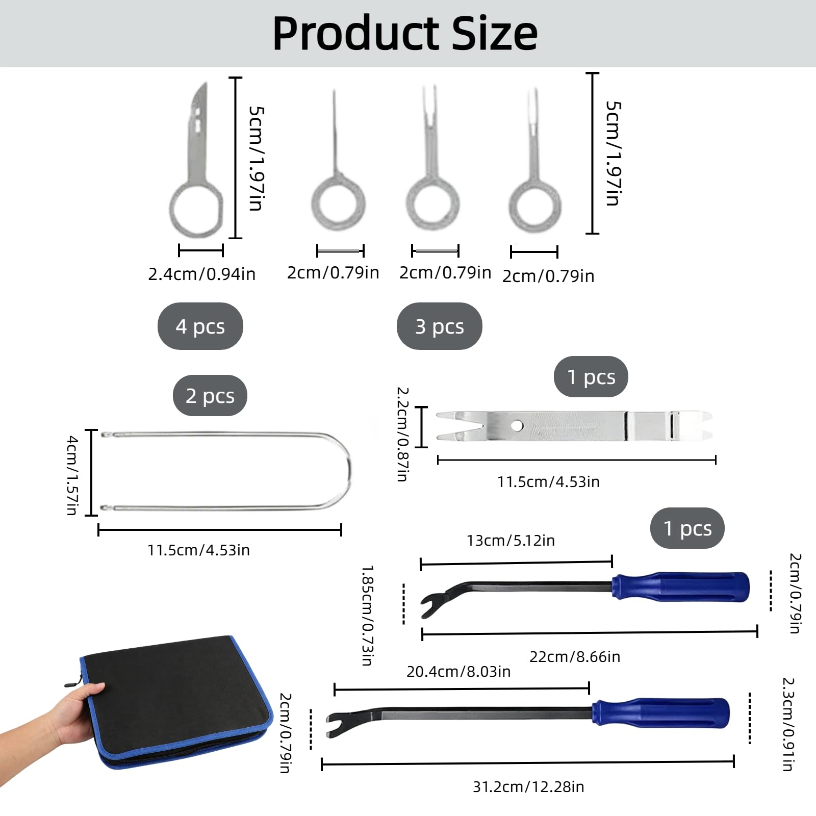 38PCS De Herramientas Kit, Desmontar Interiores De Coche, Herramientas Extracción Paneles, Salpicadero, Puertas Y Clips, Material ABS Resistente, Diseño Ergonómico Antiarañazos Con Estuche (Azul）