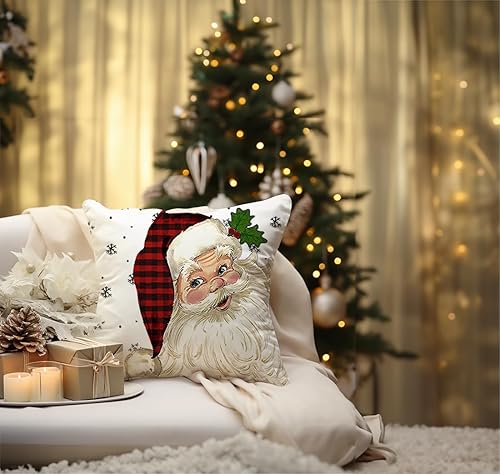 Miniatura 2 de Juego de 4 fundas de almohada rojas de Navidad de 20 x 20 pulgadas, diseño de muñeco de nieve de Papá Noel, copos de nieve, decoración navideña de