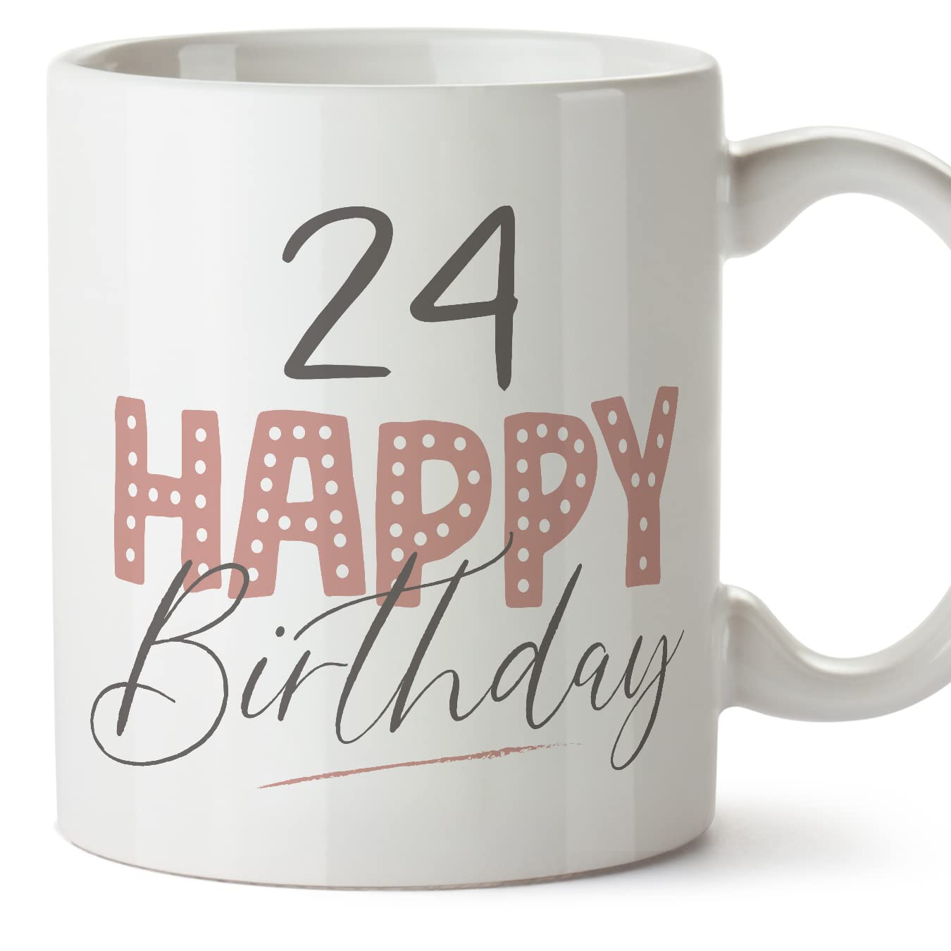 MUGFFINS 24 Birthday Mug - in English - Happy Birthday! Pink - Funny Anniversary Present - 11 oz