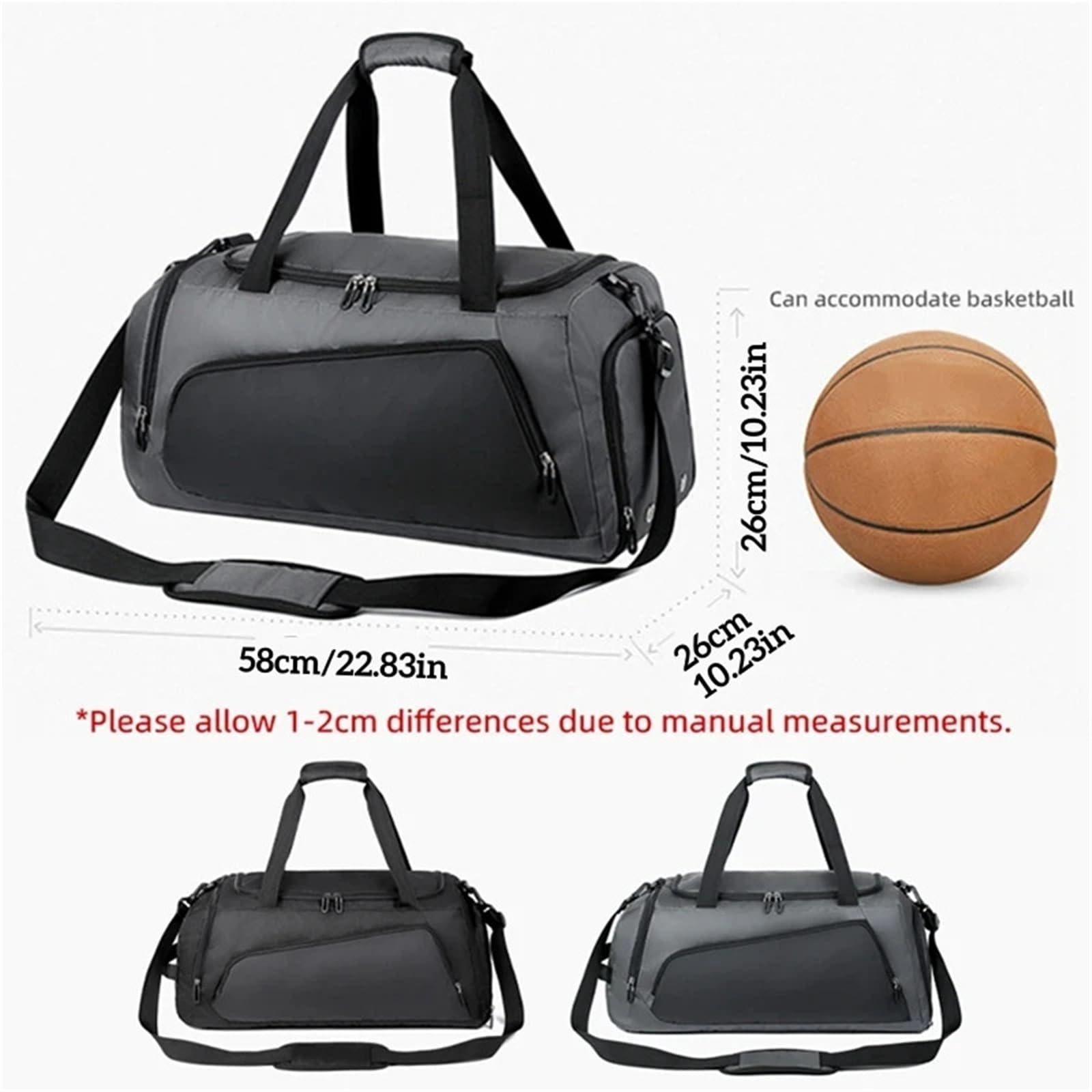 Bolso de Gimnasio Gran Capacidad, Bolsa Viaje, Paquete separación húmeda Seca for Hombre, Bolsas Mensajero Hombro Deportivas for Fitness, Bolsillo Almacenamiento for Zapatos para Zapatos(Gray)