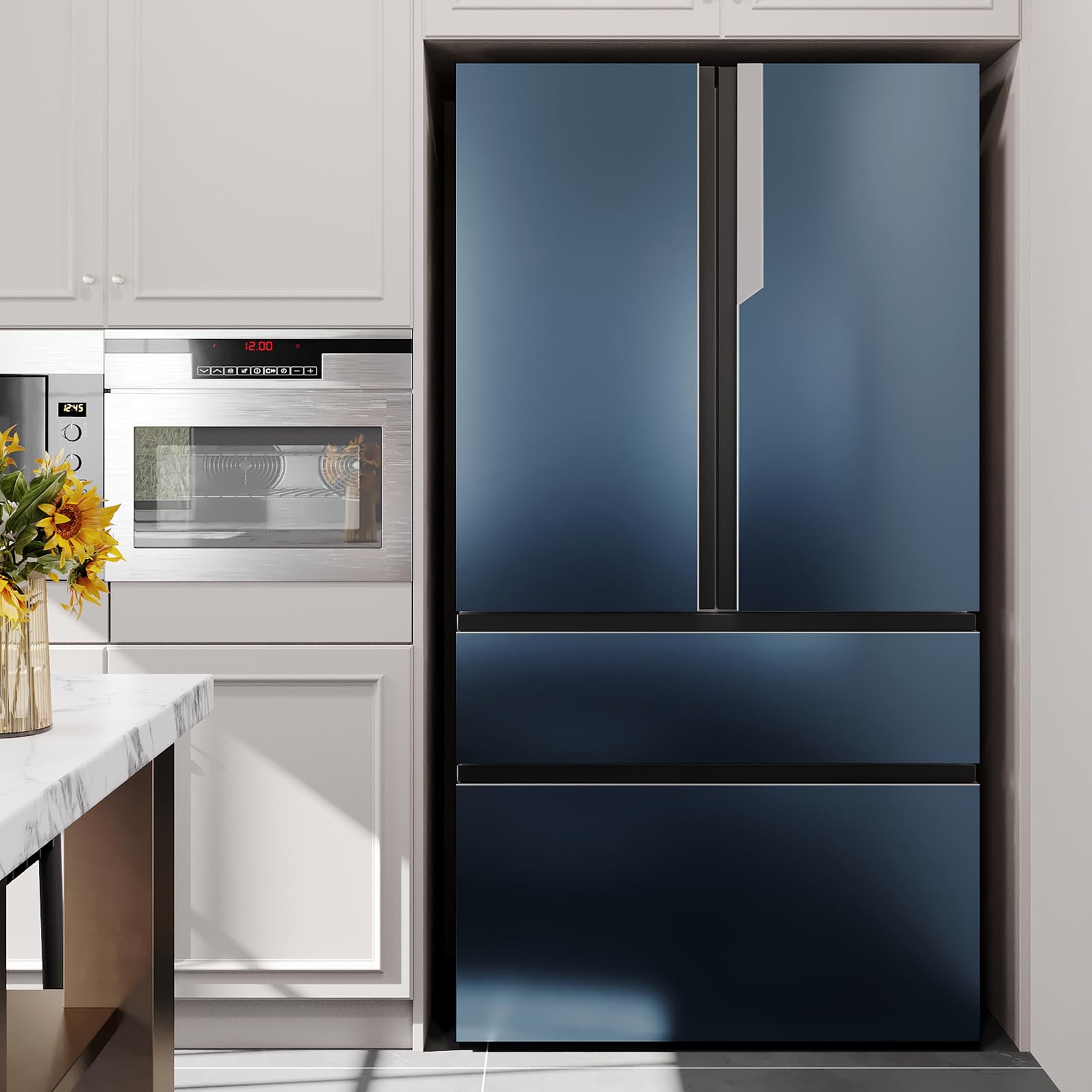 FunStick 60CMx5M Papel Adhesivo para Muebles Cocina Azul Vinilo Adhesivo Color Metalico Papel Pintado para Armarios Refrigeradores Impermeable Vinilo Pared Azul Dormitorio Vinilos Encimera Mesa Cocina