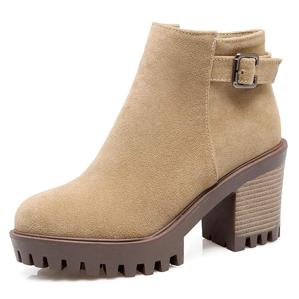 Bottines Chelsea à plateforme et talon bloc stable beige 34