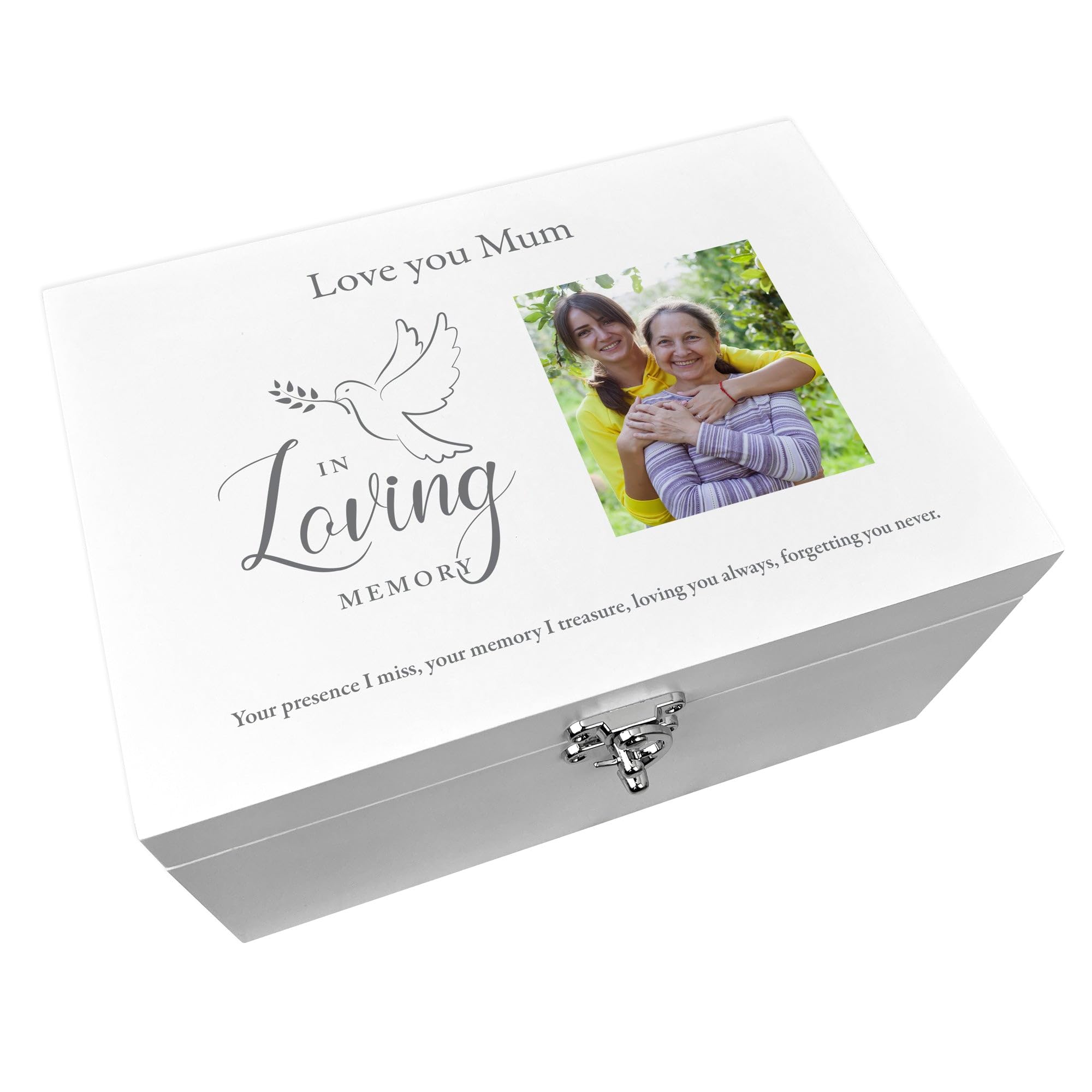 Personalised "In Loving Memory" Dove White Photo Keepsake Box - Custom Message | Sympathy Gift, Remembrance | 30cm x 23cm x 18cm
